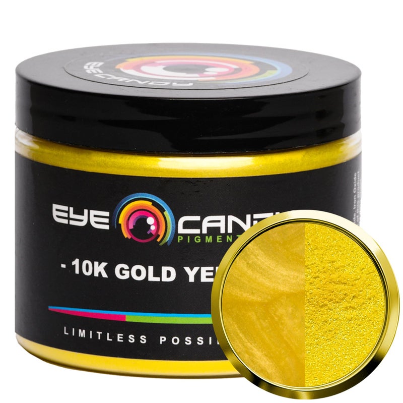 Eye Candy Pigments Premium Gold Mica Powder - 10k Gold (50gr) - for Epoxy, Resin, Soap, Paint, Woodworking, Acrylic Pouring, Bath Bombs, Fishing Lures - DIY Arts and Crafts Additive - Image 1